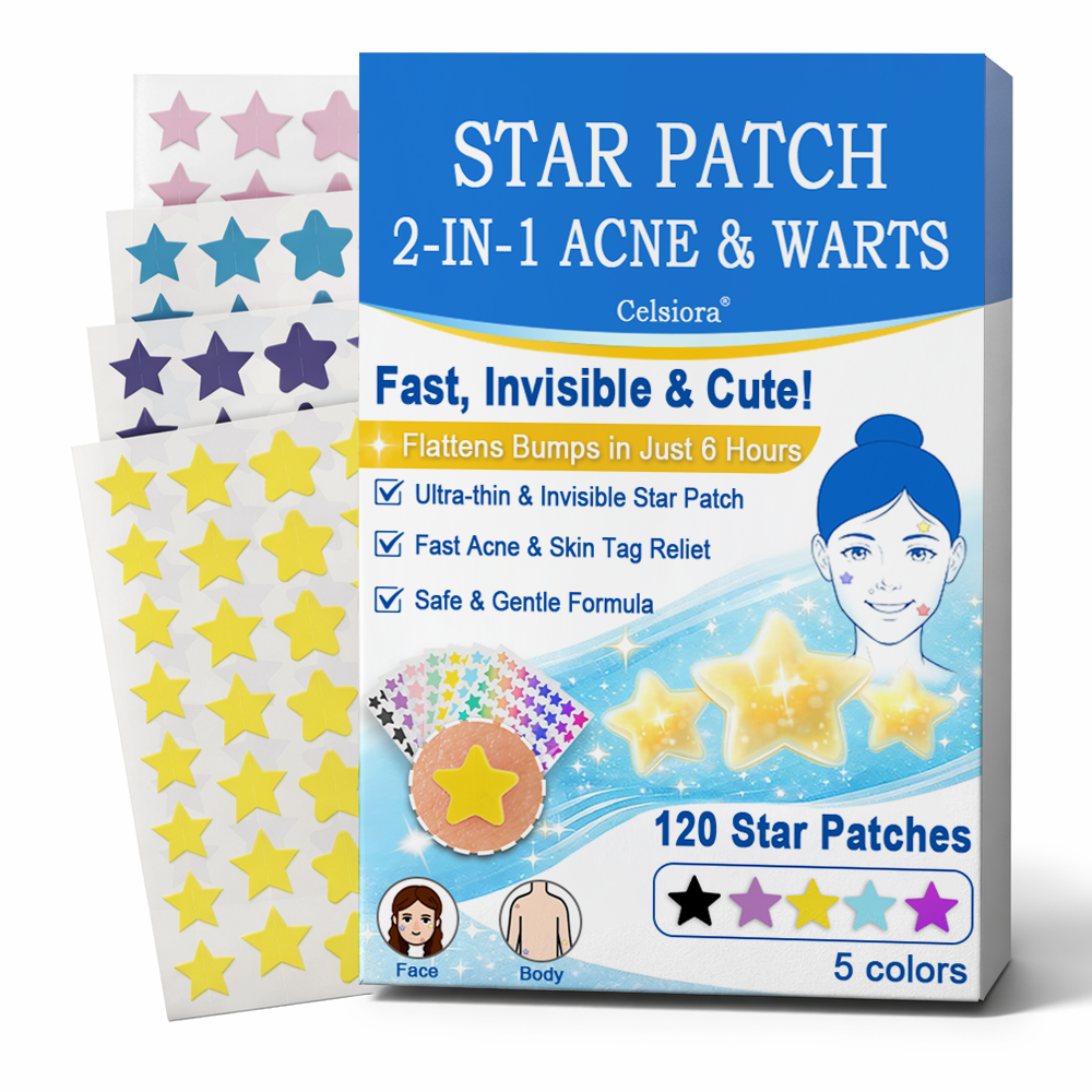 ✔ Celsiora® 2-in-1 Microneedle & Hydrocolloid Star Patch | Acne, Raised Moles, Flat Warts & Skin Tags Remover | 6 Colors Pimple Patch for Face & Neck | Invisible Star Zit Stickers | 240 Count