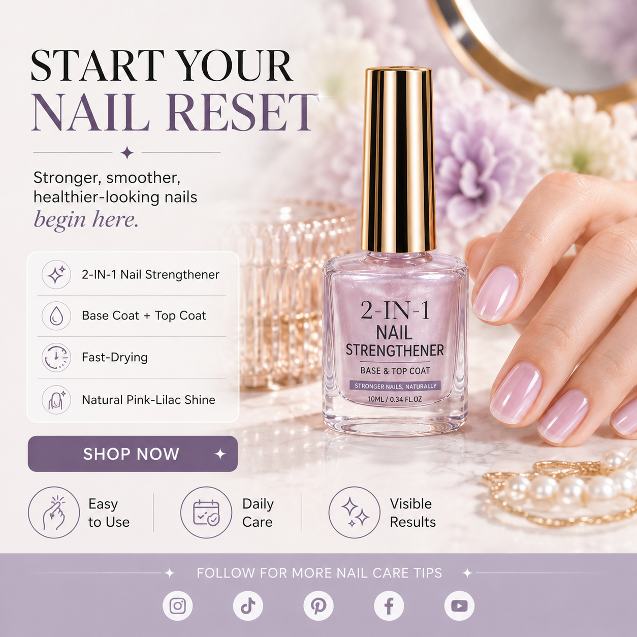 💅 40% OFF !! ⏰ Lilac Glossy Nail Strengthener – Strengthen Weak Nails & Restore Natural Shine