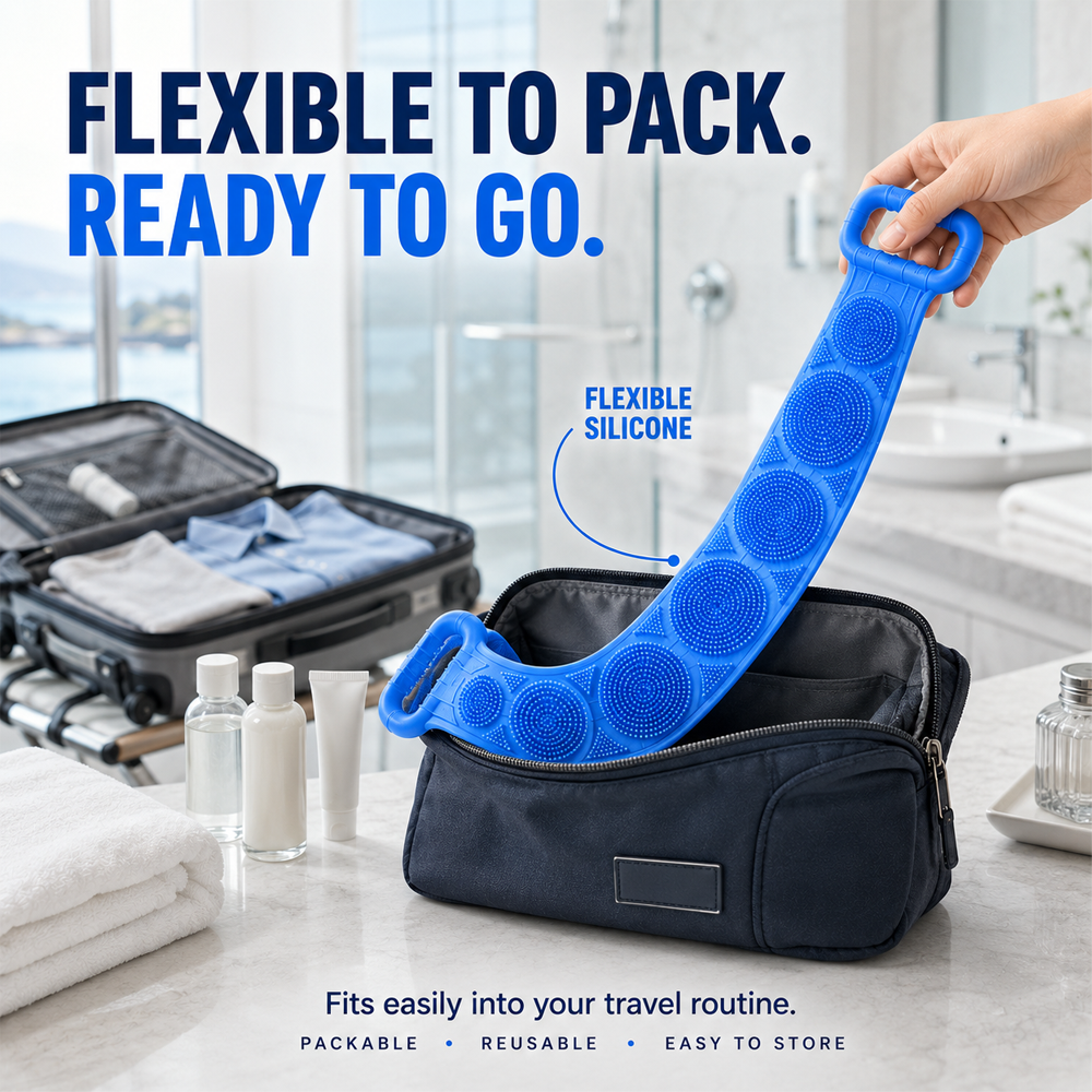 🚿✨ 70cm Long Reach Silicone Back Scrubber  🫧 Reach Your Back Easier • 🔄 Clean + Massage • 💧 Easy To Rinse