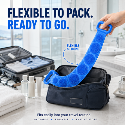 🚿✨ 70cm Long Reach Silicone Back Scrubber  🫧 Reach Your Back Easier • 🔄 Clean + Massage • 💧 Easy To Rinse