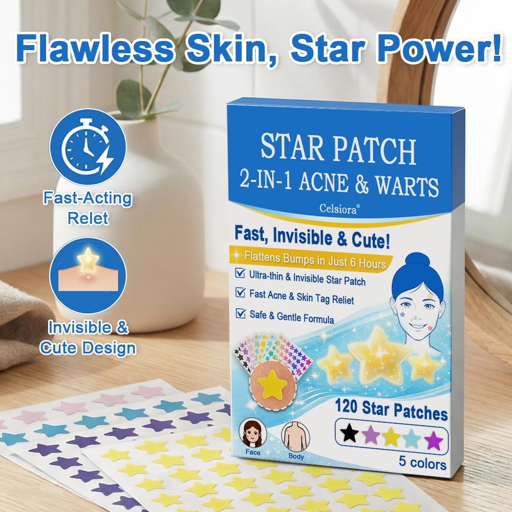 ✔ Celsiora® 2-in-1 Microneedle & Hydrocolloid Star Patch | Acne, Raised Moles, Flat Warts & Skin Tags Remover | 6 Colors Pimple Patch for Face & Neck | Invisible Star Zit Stickers | 240 Count