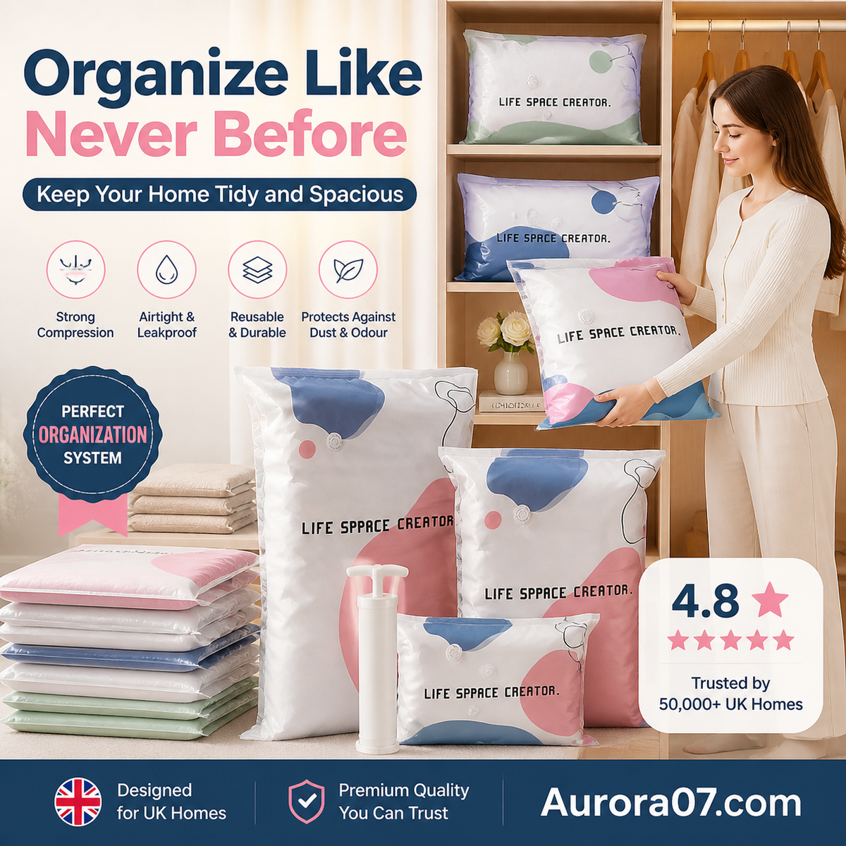 🥰No-Pump Large Vacuum Storage Compression Bags