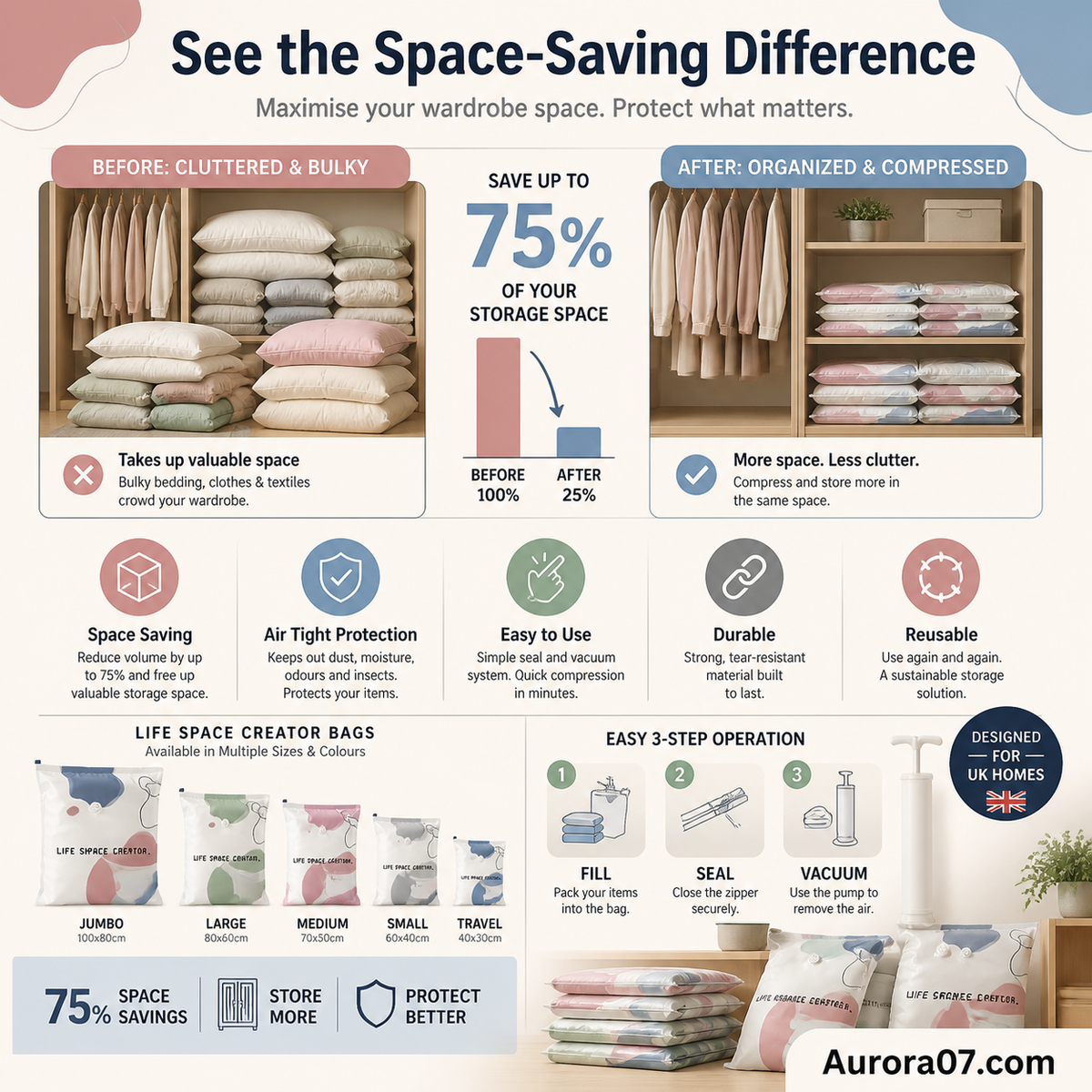 🥰No-Pump Large Vacuum Storage Compression Bags