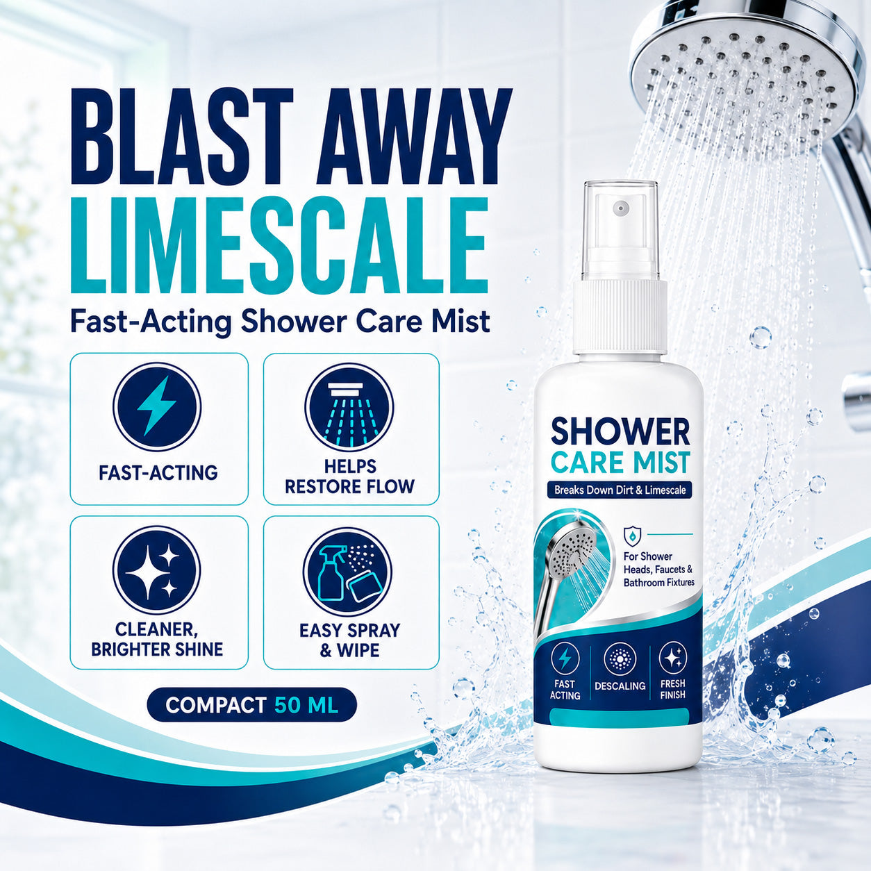 🔥 50% OFF! 🚿 Shower Limescale Remover Spray | Dissolves Water Stains, Mineral Buildup & Restores Shine ✨