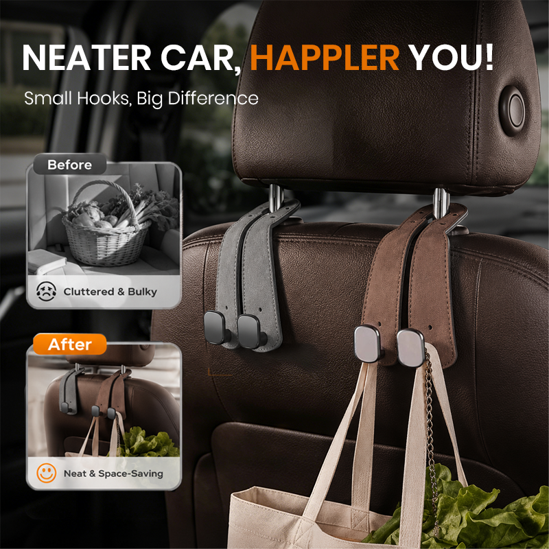 📢50% OFF🚗 Eptchn Car Headrest Hooks 👜| Universal, Heavy-Duty, Leather Wrapped, 2-Pack