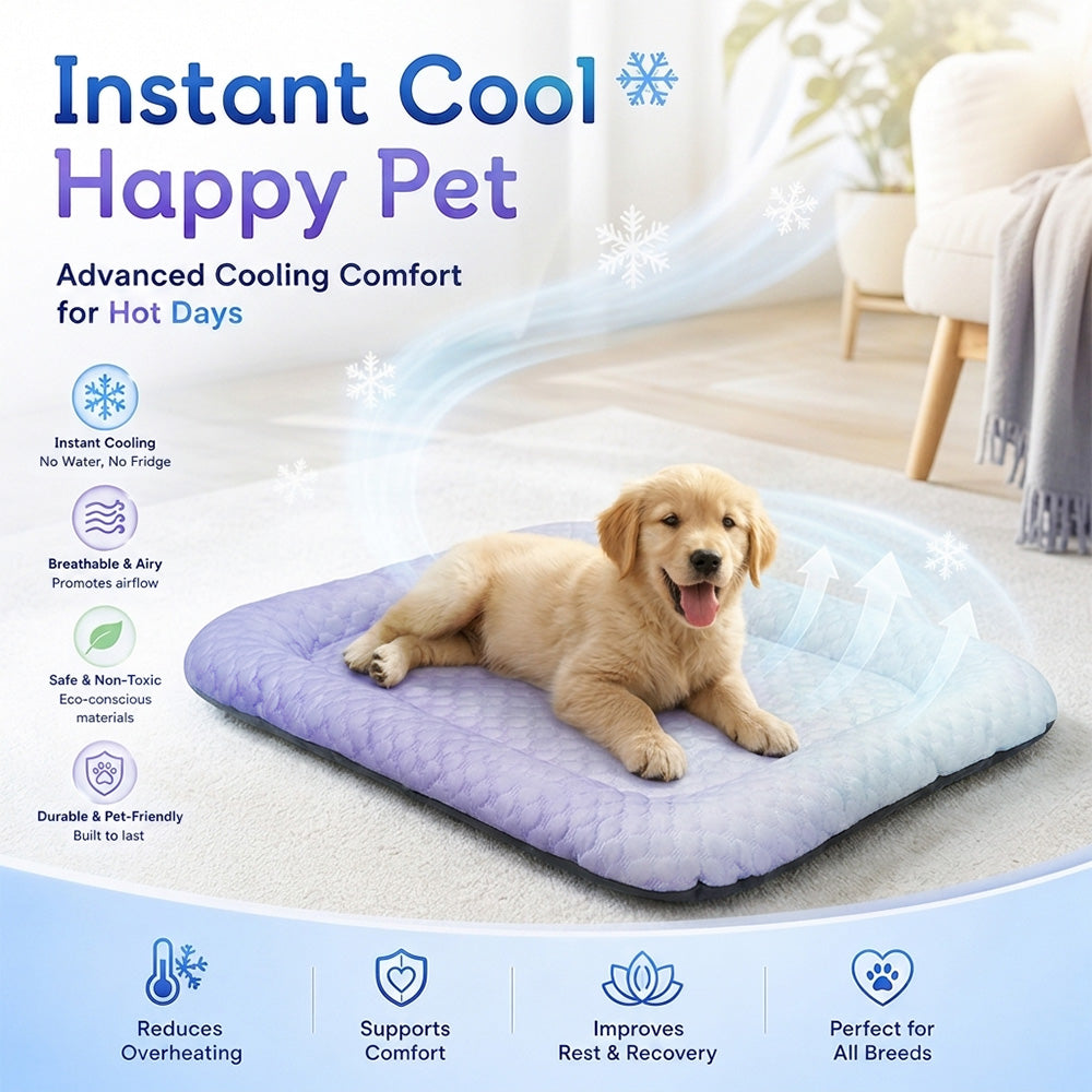 upsell ❄️Pet Cooling Mat for Dogs & Cats 🐾  Naturally Cool Ice-Silk Pad • Breathable, Washable & Soft