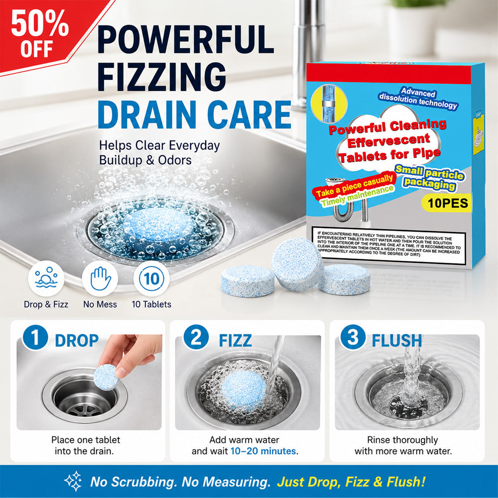 🔥50% OFF ❤️Powerful Cleaning Effervescent Tablets for Pipe, Fast Dissolve Hair Grease Clogs, Deodorizing Antibacterial Pipe Cleaner for Sink Toilet Floor Drain