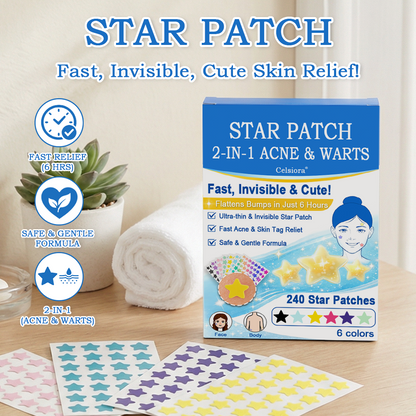 ✔Celsiora® 2-in-1 Microneedle & Hydrocolloid Star Patch | Acne, Raised Moles, Flat Warts & Skin Tags Remover | 6 Colors Pimple Patch for Face & Neck | Invisible Star Zit Stickers | 240 Count