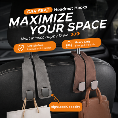 📢50% OFF🚗 Eptchn Car Headrest Hooks 👜| Universal, Heavy-Duty, Leather Wrapped, 2-Pack