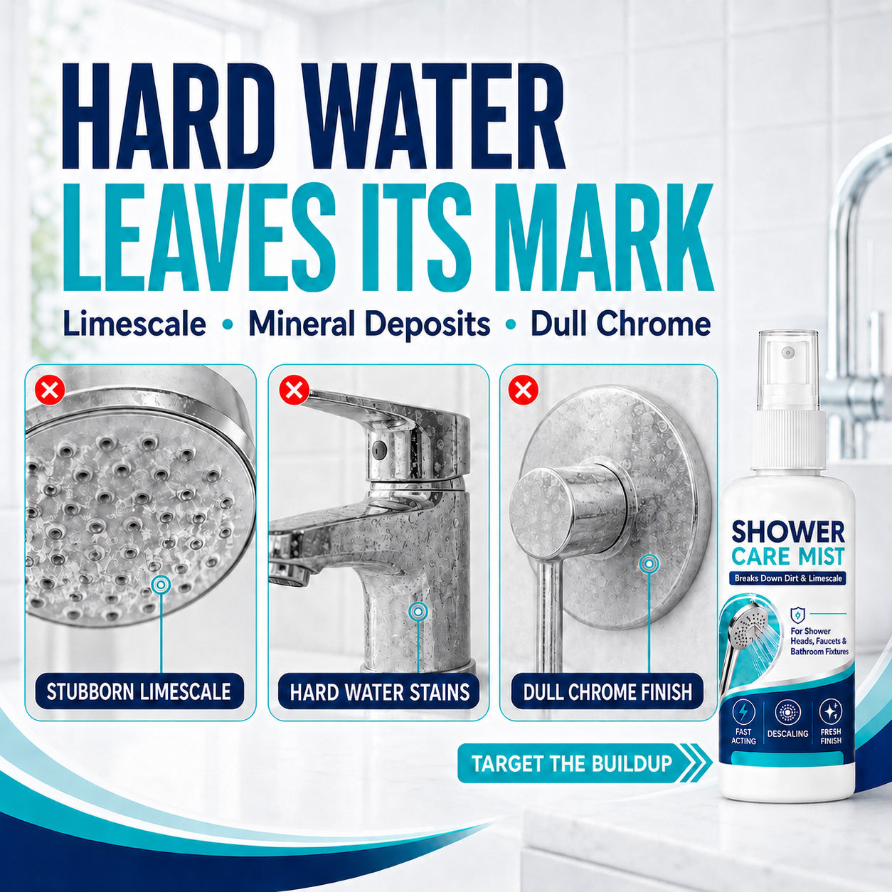 🔥 50% OFF! 🚿 Shower Limescale Remover Spray | Dissolves Water Stains, Mineral Buildup & Restores Shine ✨