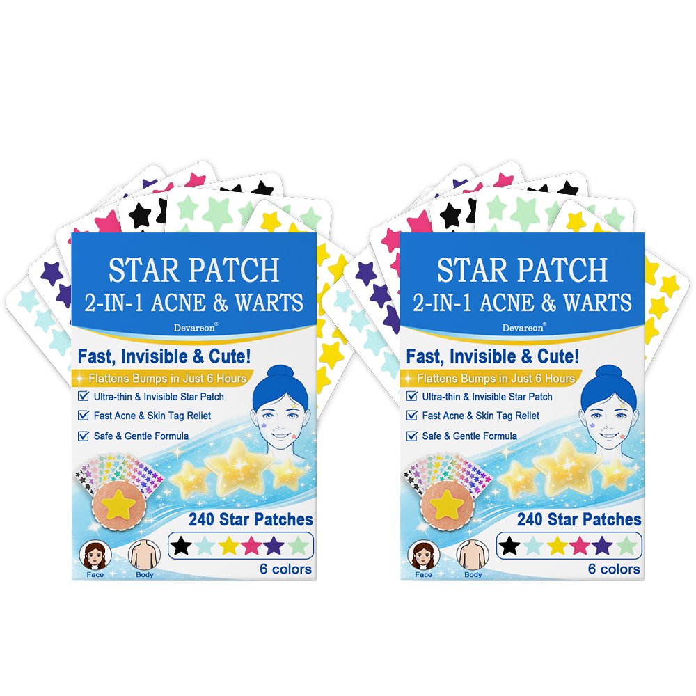 Devareon® 2-in-1 Microneedle & Hydrocolloid Star Patch 🌟 | Acne, Blackheads, Skin Tags & Raised Blemishes Remover 💫 | 6 Colors Pimple Patch for Face & Neck 🌸 | Invisible Star Zit Stickers ✨