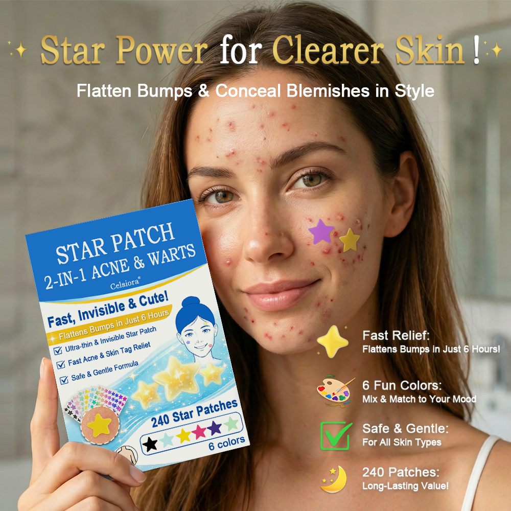 ✔Celsiora® 2-in-1 Microneedle & Hydrocolloid Star Patch | Acne, Raised Moles, Flat Warts & Skin Tags Remover | 6 Colors Pimple Patch for Face & Neck | Invisible Star Zit Stickers | 240 Count