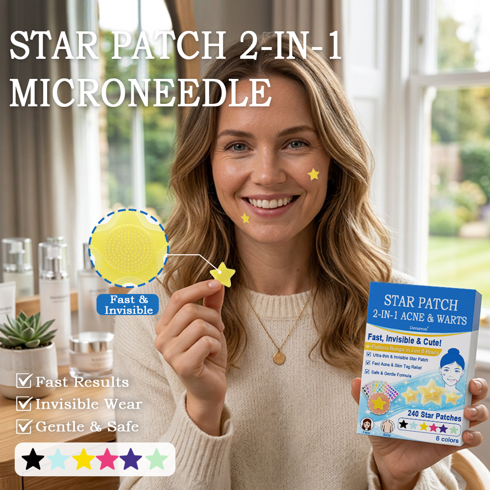 Devareon® 2-in-1 Microneedle & Hydrocolloid Star Patch 🌟 | Acne, Blackheads, Skin Tags & Raised Blemishes Remover 💫 | 6 Colors Pimple Patch for Face & Neck 🌸 | Invisible Star Zit Stickers ✨