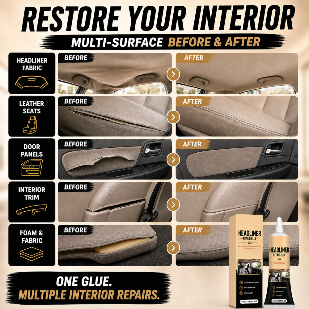 🎉49K+ Sold 🚗 Waterproof Car Headliner Repair Glue, High Strength Adhesive for Sagging Car Ceiling & Interior