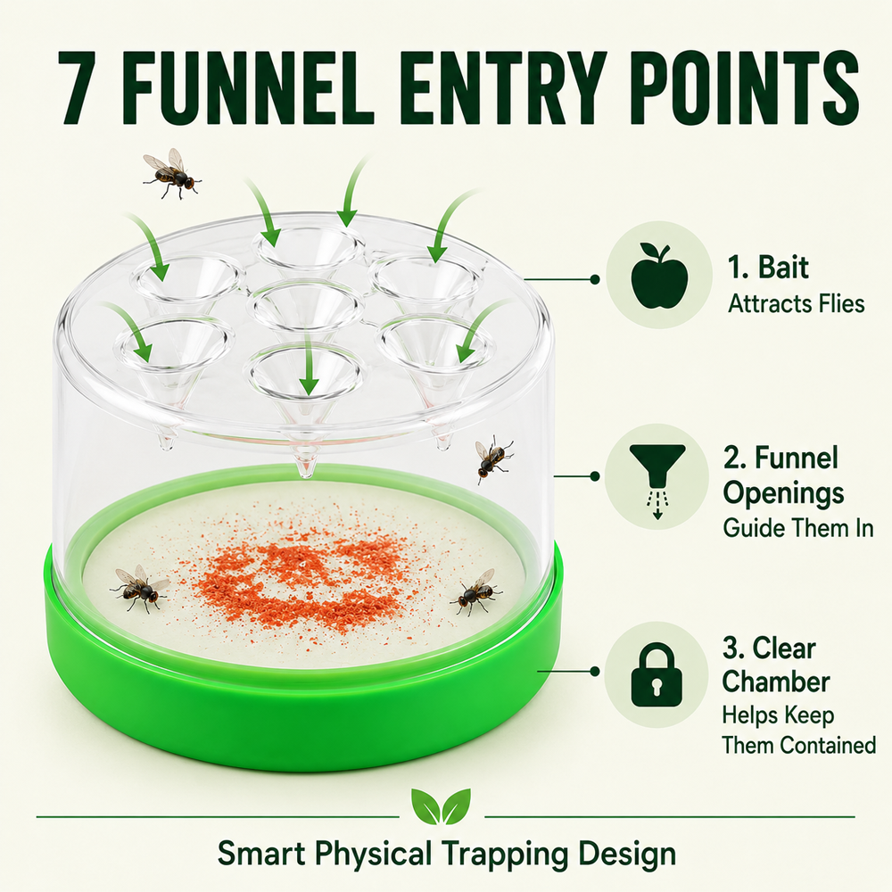 🏠🛡️Reusable Non-Electric Fly Trap--Near kitchen sinks, trash cans, pet bowls, garage windows, patios, and BBQs