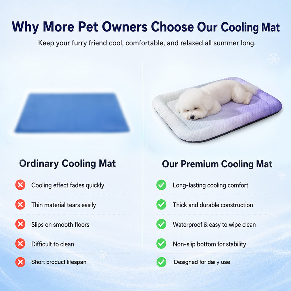 upsell ❄️Pet Cooling Mat for Dogs & Cats 🐾  Naturally Cool Ice-Silk Pad • Breathable, Washable & Soft