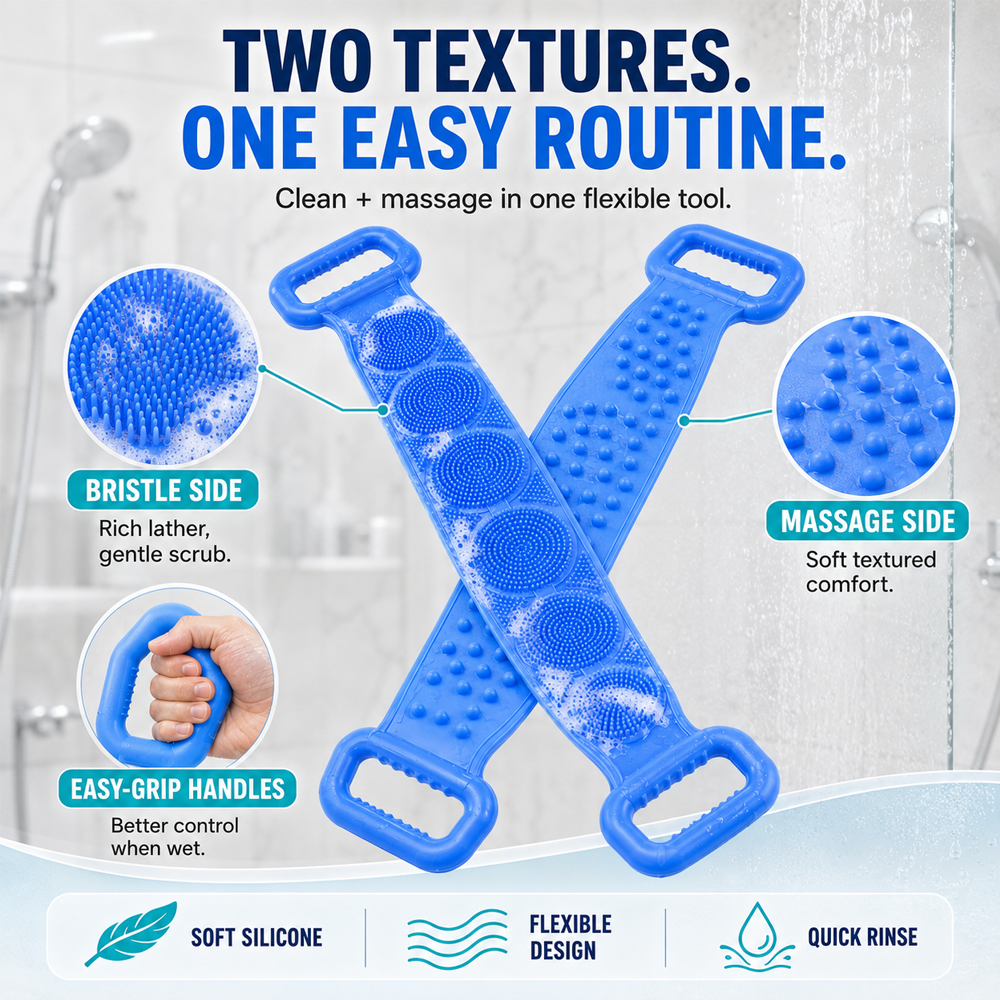 🚿✨ 70cm Long Reach Silicone Back Scrubber  🫧 Reach Your Back Easier • 🔄 Clean + Massage • 💧 Easy To Rinse