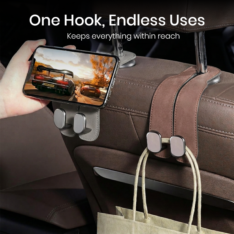 📢50% OFF🚗 Eptchn Car Headrest Hooks 👜| Universal, Heavy-Duty, Leather Wrapped, 2-Pack