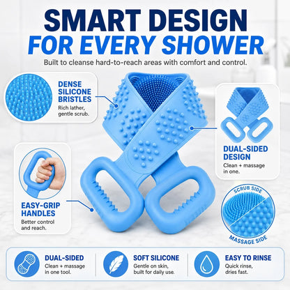 🚿✨ 70cm Long Reach Silicone Back Scrubber  🫧 Reach Your Back Easier • 🔄 Clean + Massage • 💧 Easy To Rinse