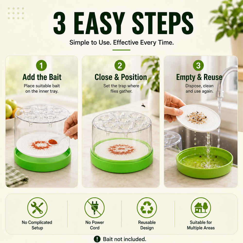 🏠🛡️Reusable Non-Electric Fly Trap--Near kitchen sinks, trash cans, pet bowls, garage windows, patios, and BBQs