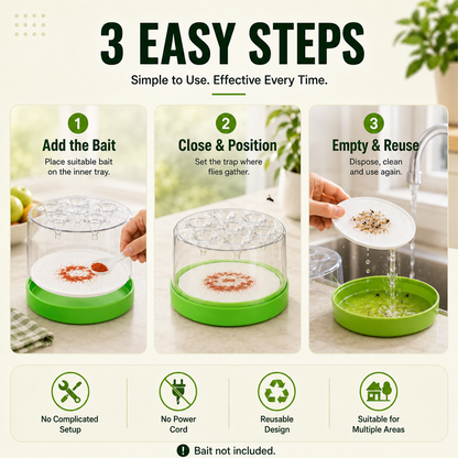 🏠🛡️Reusable Non-Electric Fly Trap--Near kitchen sinks, trash cans, pet bowls, garage windows, patios, and BBQs