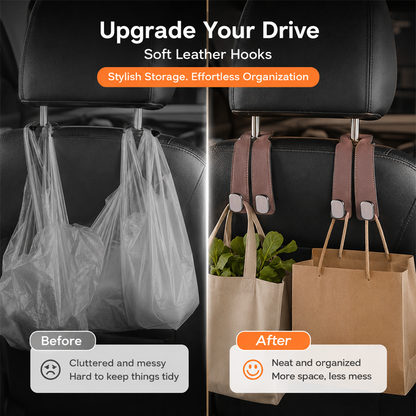 📢50% OFF🚗 Eptchn Car Headrest Hooks 👜| Universal, Heavy-Duty, Leather Wrapped, 2-Pack