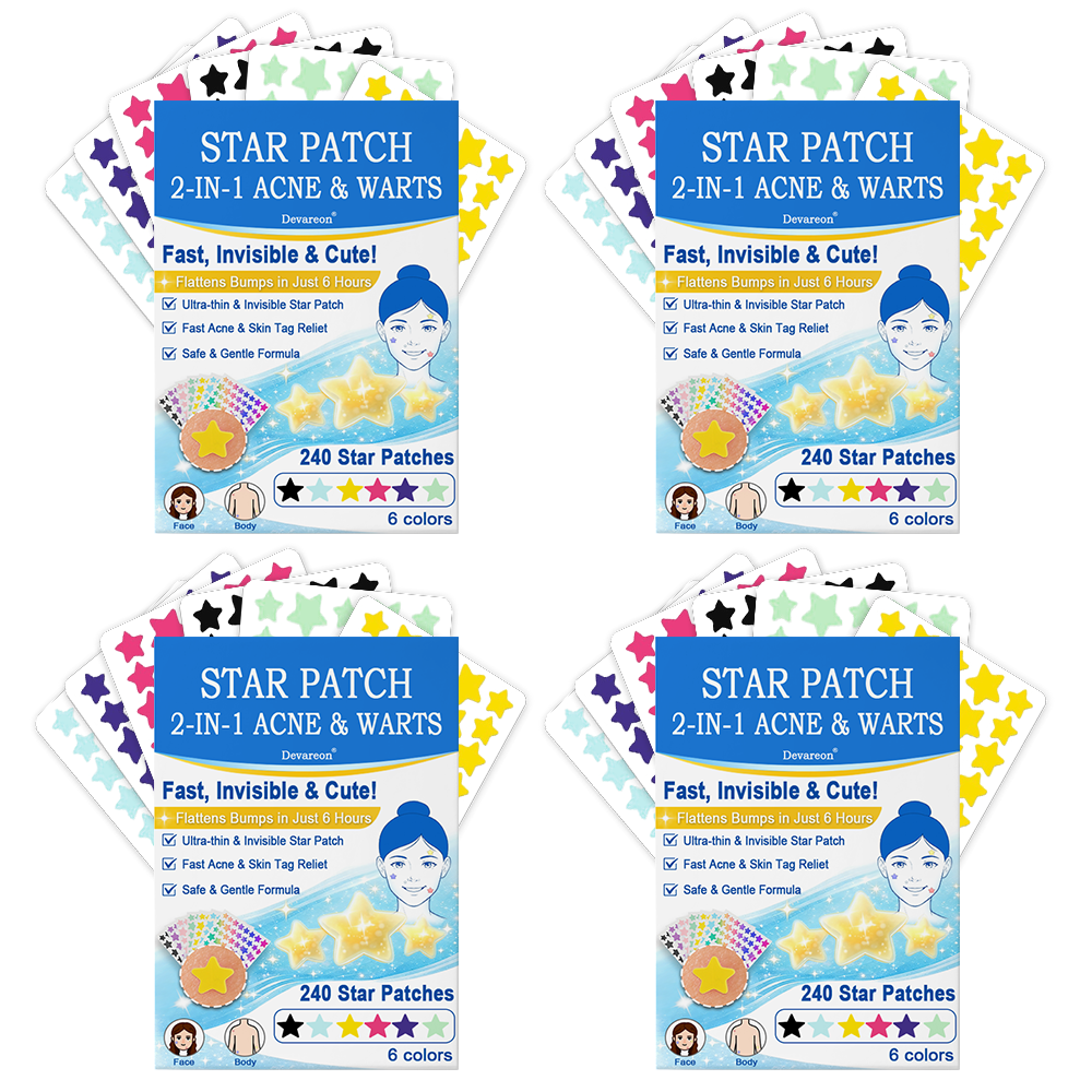 Devareon® 2-in-1 Microneedle & Hydrocolloid Star Patch 🌟 | Acne, Blackheads, Skin Tags & Raised Blemishes Remover 💫 | 6 Colors Pimple Patch for Face & Neck 🌸 | Invisible Star Zit Stickers ✨