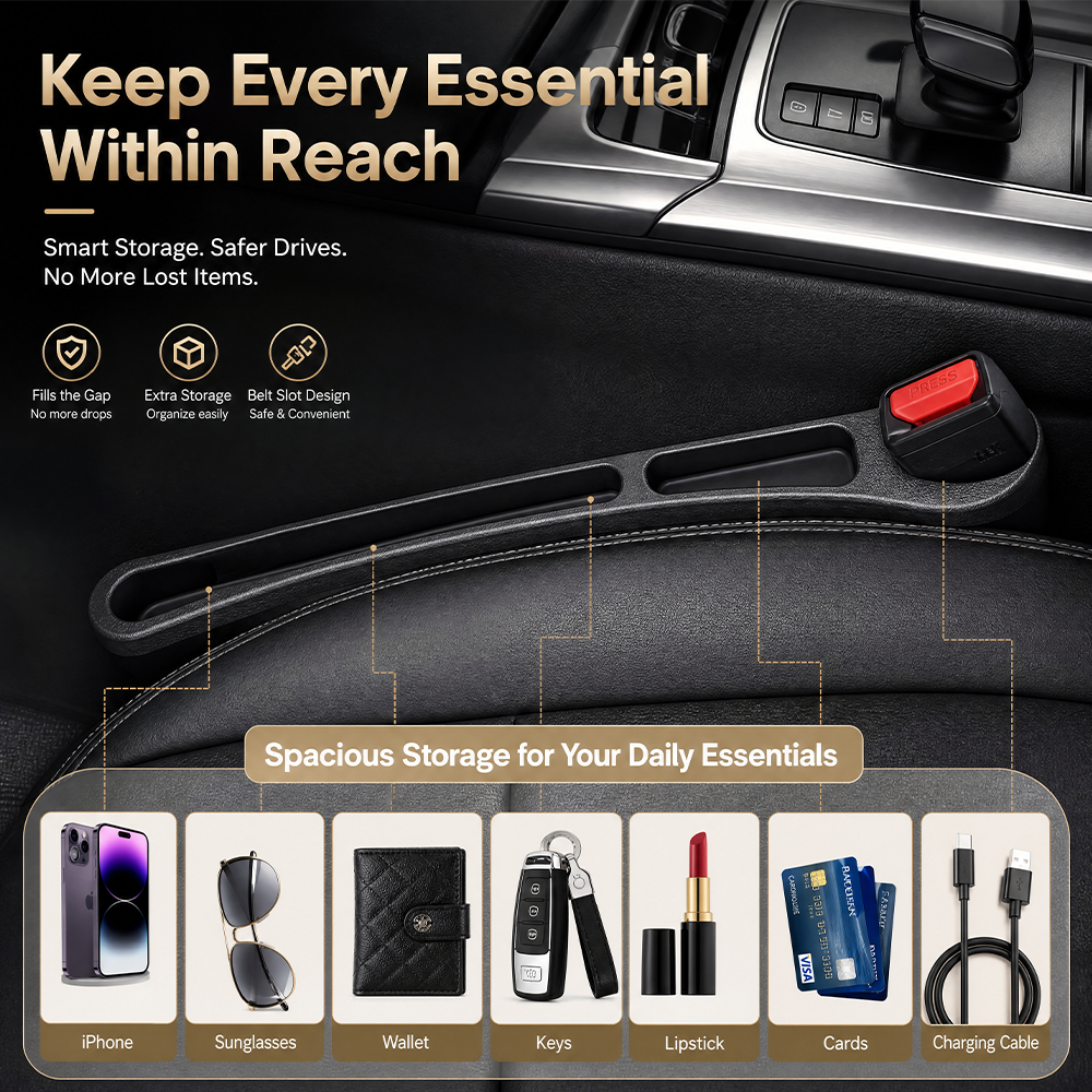 📢50% Rabatt 🚗Stop Losing Your Phone Between Car Seats💺🌟Universal Seat-Gap Filler • Double-Slot Organizer🌟