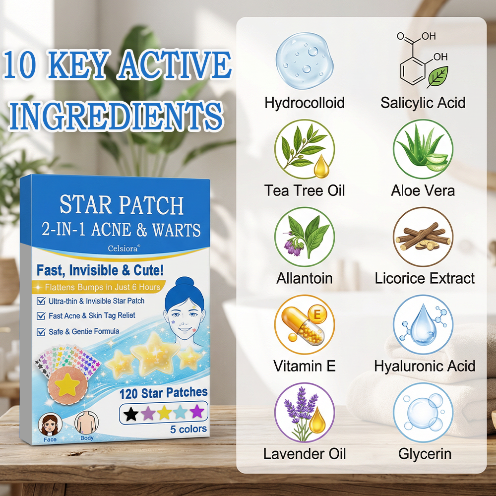 ✔ Celsiora® 2-in-1 Microneedle & Hydrocolloid Star Patch | Acne, Raised Moles, Flat Warts & Skin Tags Remover | 6 Colors Pimple Patch for Face & Neck | Invisible Star Zit Stickers | 240 Count