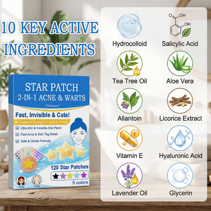 ✔ Celsiora® 2-in-1 Microneedle & Hydrocolloid Star Patch | Acne, Raised Moles, Flat Warts & Skin Tags Remover | 6 Colors Pimple Patch for Face & Neck | Invisible Star Zit Stickers | 240 Count