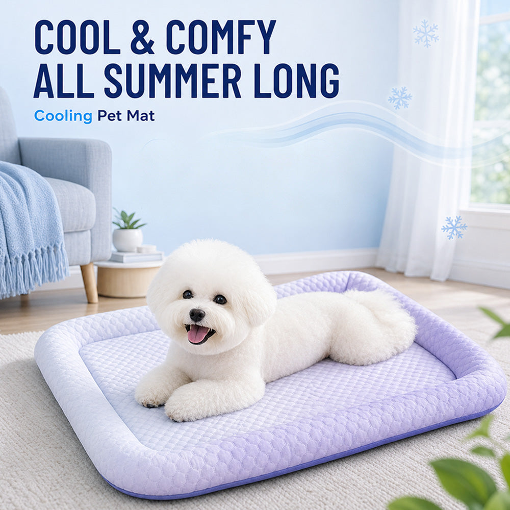 upsell ❄️Pet Cooling Mat for Dogs & Cats 🐾  Naturally Cool Ice-Silk Pad • Breathable, Washable & Soft