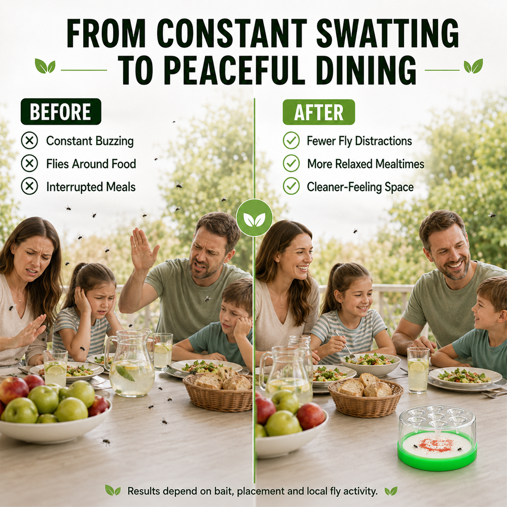 🏠🛡️Reusable Non-Electric Fly Trap--Near kitchen sinks, trash cans, pet bowls, garage windows, patios, and BBQs