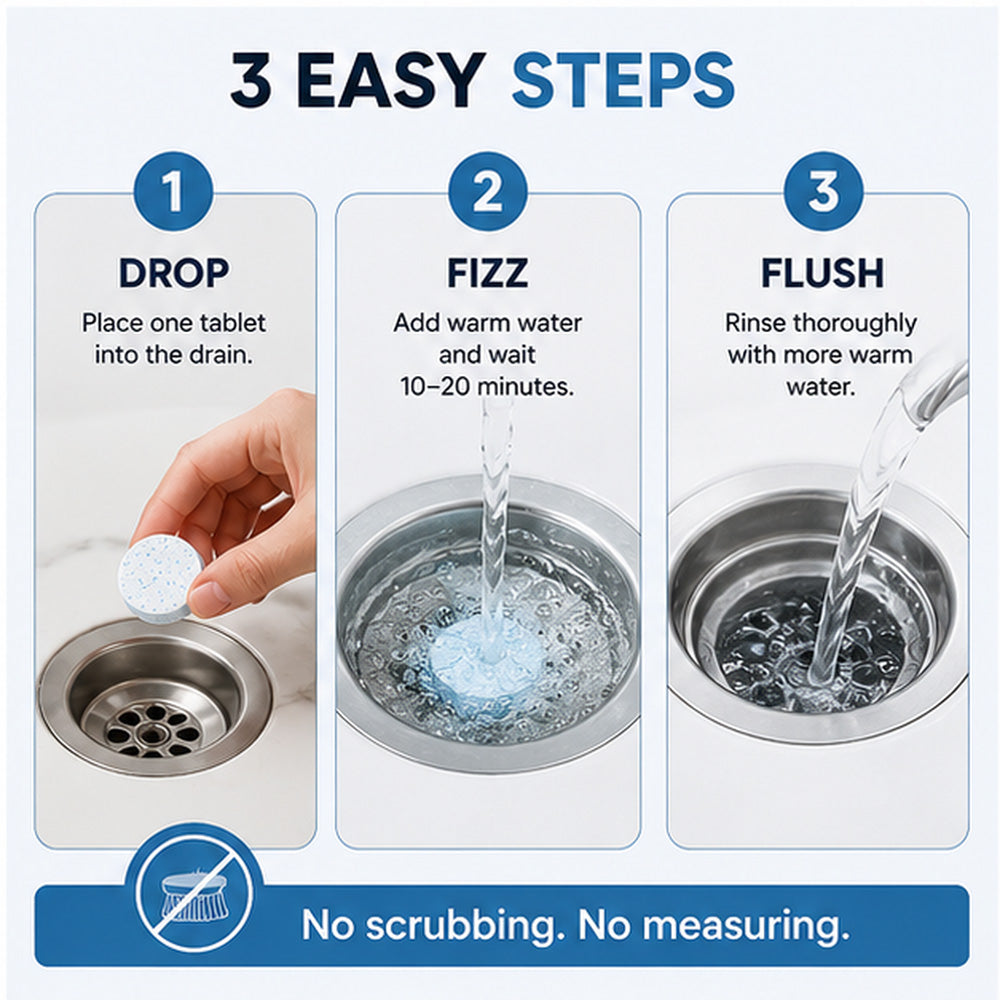 🔥50% OFF ❤️Powerful Cleaning Effervescent Tablets for Pipe, Fast Dissolve Hair Grease Clogs, Deodorizing Antibacterial Pipe Cleaner for Sink Toilet Floor Drain