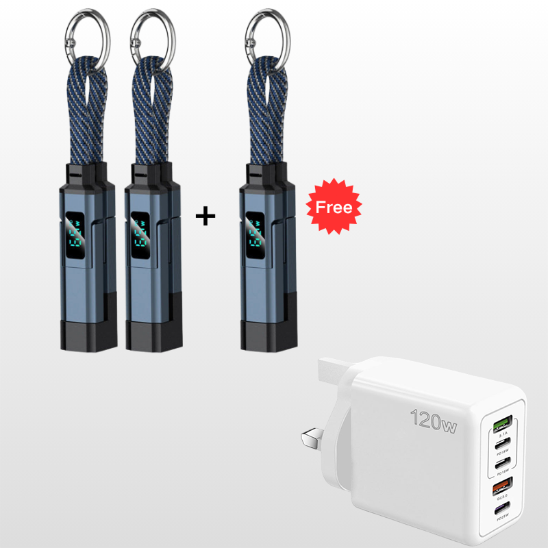 🔥HOT SALE 60% OFF🔥4-in-1 Digital Display Keychain Charging Cable