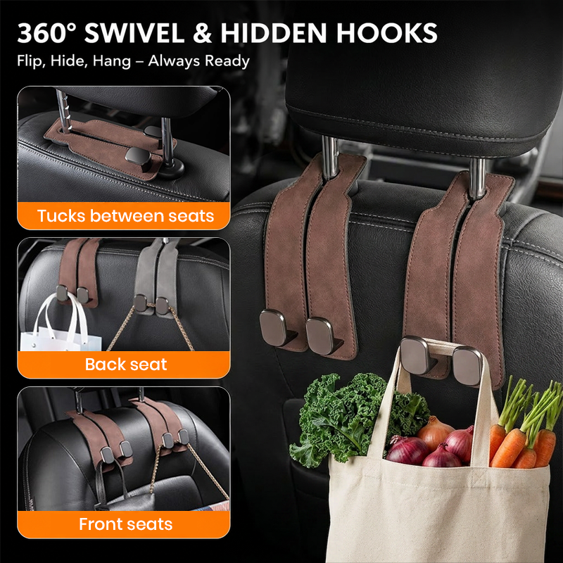 📢50% OFF🚗 Eptchn Car Headrest Hooks 👜| Universal, Heavy-Duty, Leather Wrapped, 2-Pack