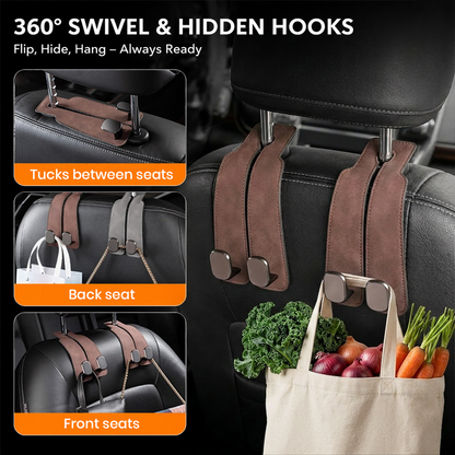 📢50% OFF🚗 Eptchn Car Headrest Hooks 👜| Universal, Heavy-Duty, Leather Wrapped, 2-Pack