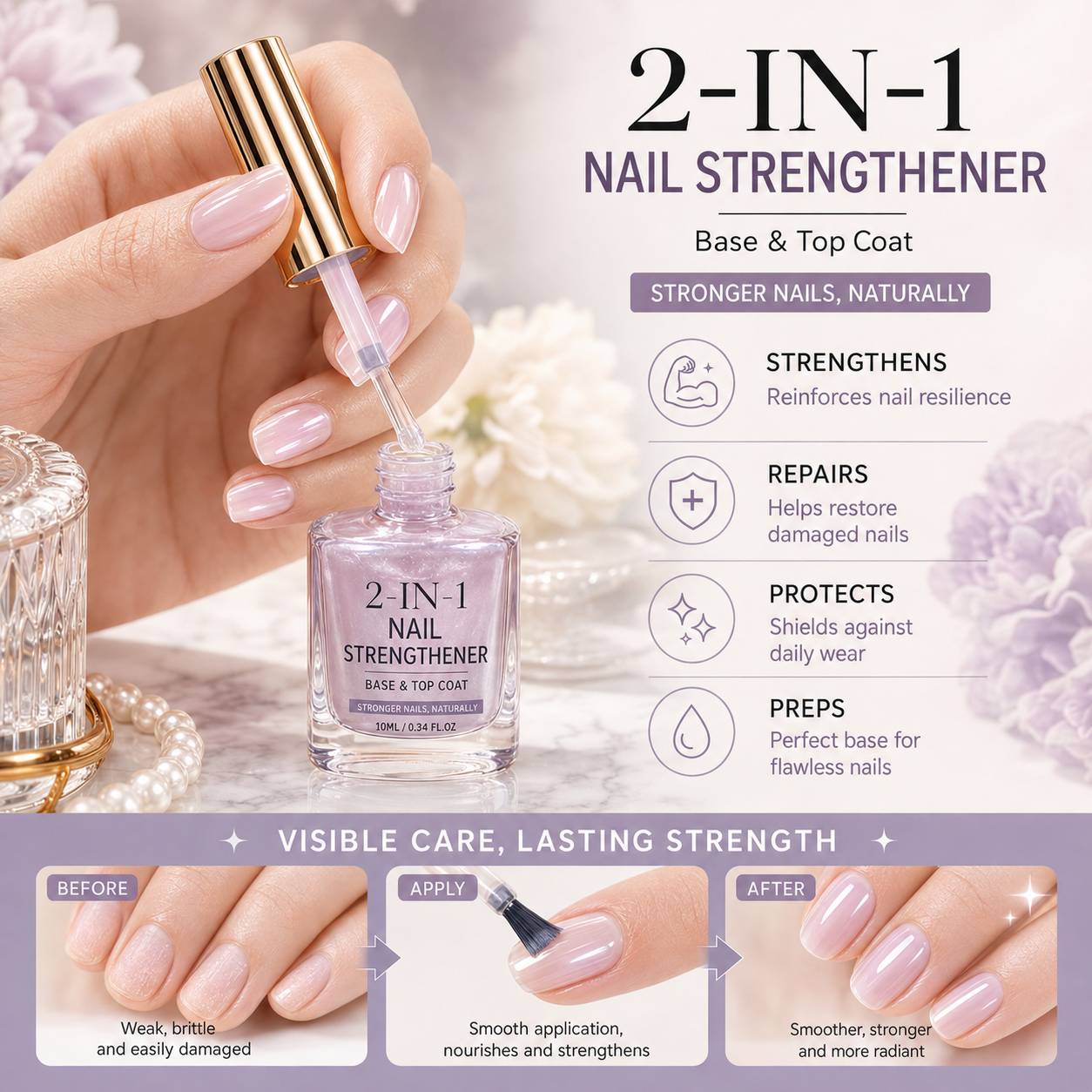 💅 40% OFF !! ⏰ Lilac Glossy Nail Strengthener – Strengthen Weak Nails & Restore Natural Shine
