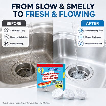 🔥50% OFF ❤️Powerful Cleaning Effervescent Tablets for Pipe, Fast Dissolve Hair Grease Clogs, Deodorizing Antibacterial Pipe Cleaner for Sink Toilet Floor Drain