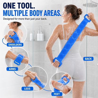 🚿✨ 70cm Long Reach Silicone Back Scrubber  🫧 Reach Your Back Easier • 🔄 Clean + Massage • 💧 Easy To Rinse