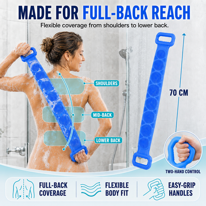 🚿✨ 70cm Long Reach Silicone Back Scrubber  🫧 Reach Your Back Easier • 🔄 Clean + Massage • 💧 Easy To Rinse