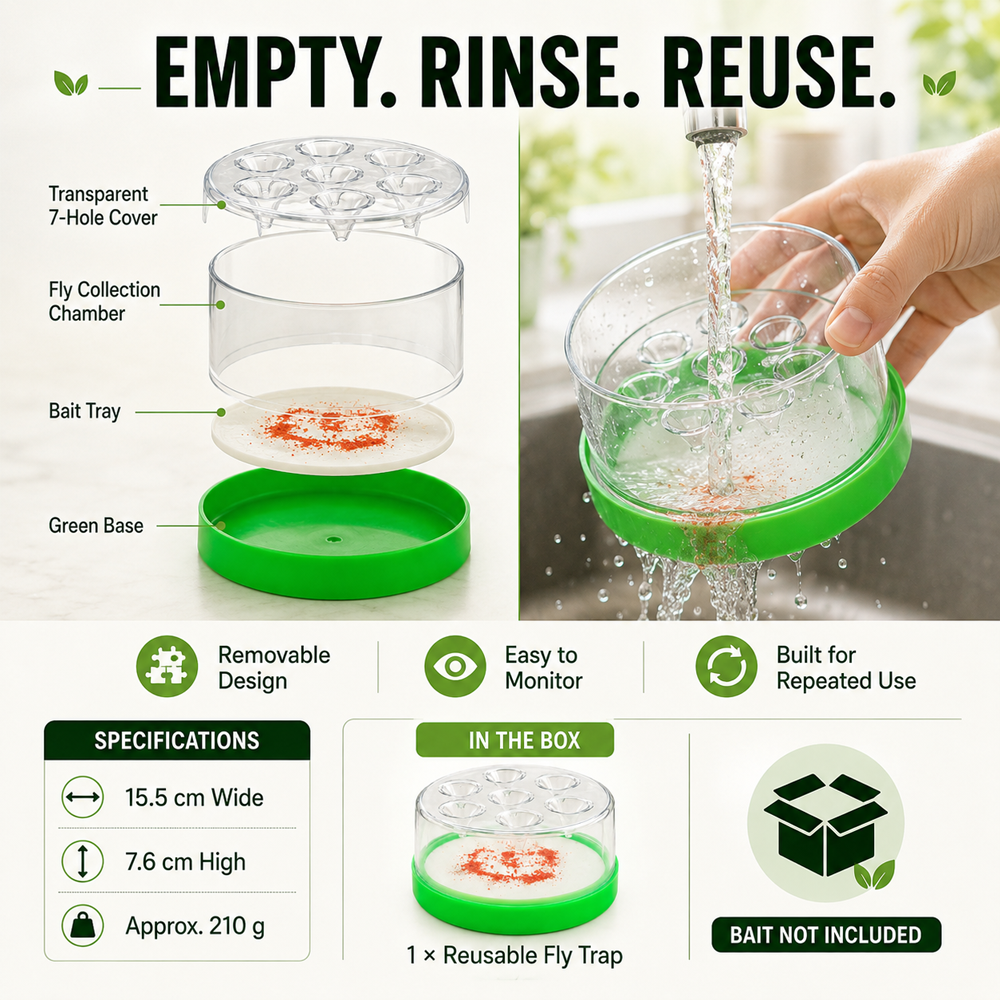 🏠🛡️Reusable Non-Electric Fly Trap--Near kitchen sinks, trash cans, pet bowls, garage windows, patios, and BBQs