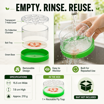 🏠🛡️Reusable Non-Electric Fly Trap--Near kitchen sinks, trash cans, pet bowls, garage windows, patios, and BBQs