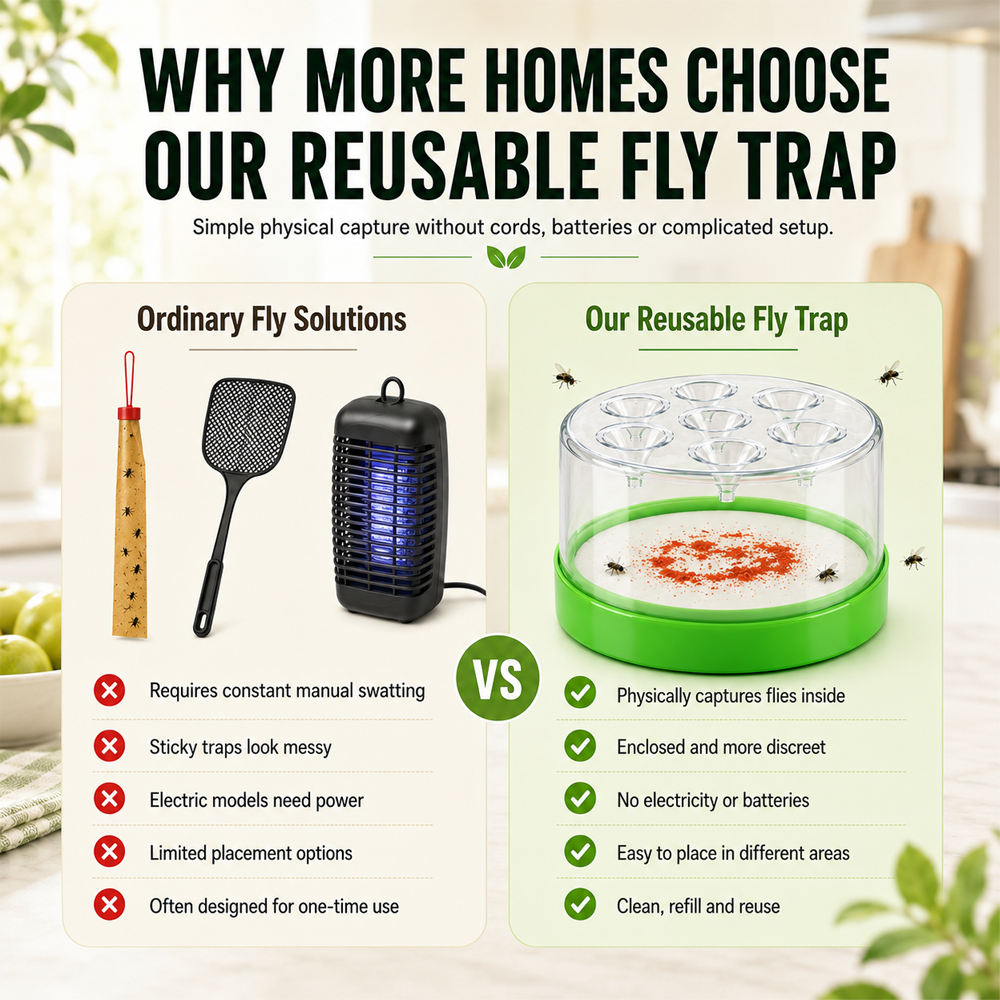 🏠🛡️Reusable Non-Electric Fly Trap--Near kitchen sinks, trash cans, pet bowls, garage windows, patios, and BBQs