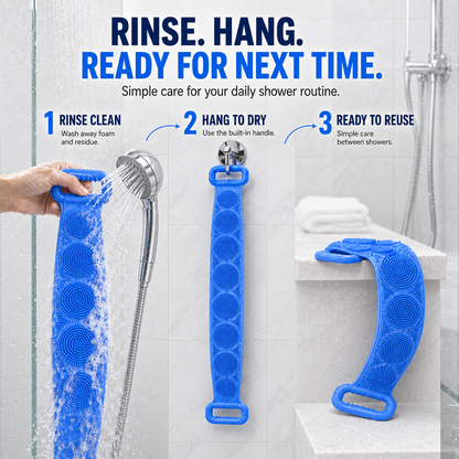 🚿✨ 70cm Long Reach Silicone Back Scrubber  🫧 Reach Your Back Easier • 🔄 Clean + Massage • 💧 Easy To Rinse