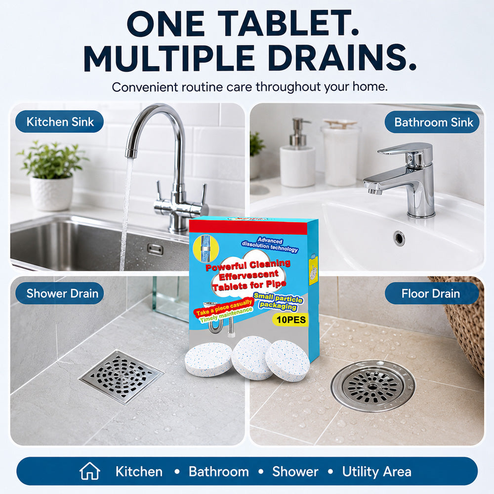 🔥50% OFF ❤️Powerful Cleaning Effervescent Tablets for Pipe, Fast Dissolve Hair Grease Clogs, Deodorizing Antibacterial Pipe Cleaner for Sink Toilet Floor Drain