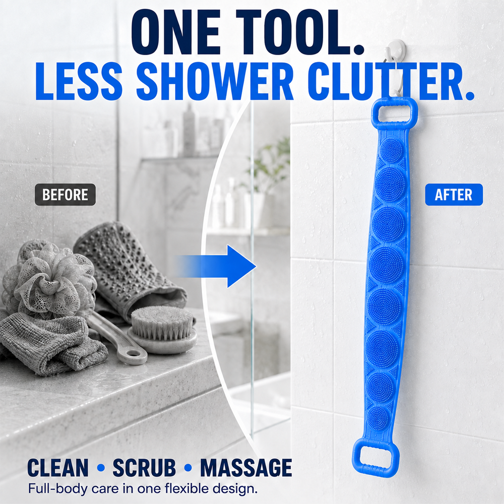 🚿✨ 70cm Long Reach Silicone Back Scrubber  🫧 Reach Your Back Easier • 🔄 Clean + Massage • 💧 Easy To Rinse