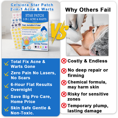✔ Celsiora® 2-in-1 Microneedle & Hydrocolloid Star Patch | Acne, Raised Moles, Flat Warts & Skin Tags Remover | 6 Colors Pimple Patch for Face & Neck | Invisible Star Zit Stickers | 240 Count