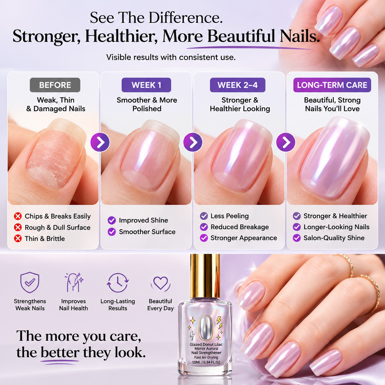 📢📢49% OFF !! ⏰Lilac Glossy Mirror Nail Strengthener