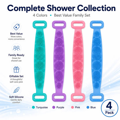 🚿✨ 70cm Long Reach Silicone Back Scrubber  🫧 Reach Your Back Easier • 🔄 Clean + Massage • 💧 Easy To Rinse