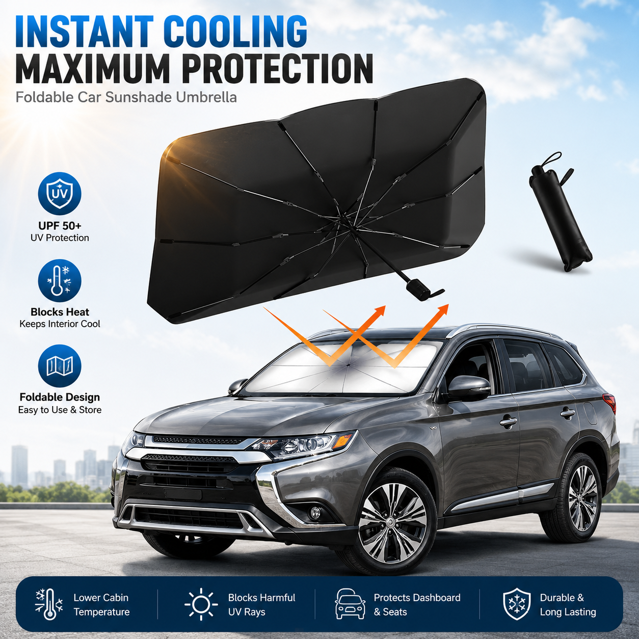⏰🔥LIMITED TIME 50% OFF!🔥50K+ SOLD! 2026 Upgraded Car Windshield Sun Shade Umbrella